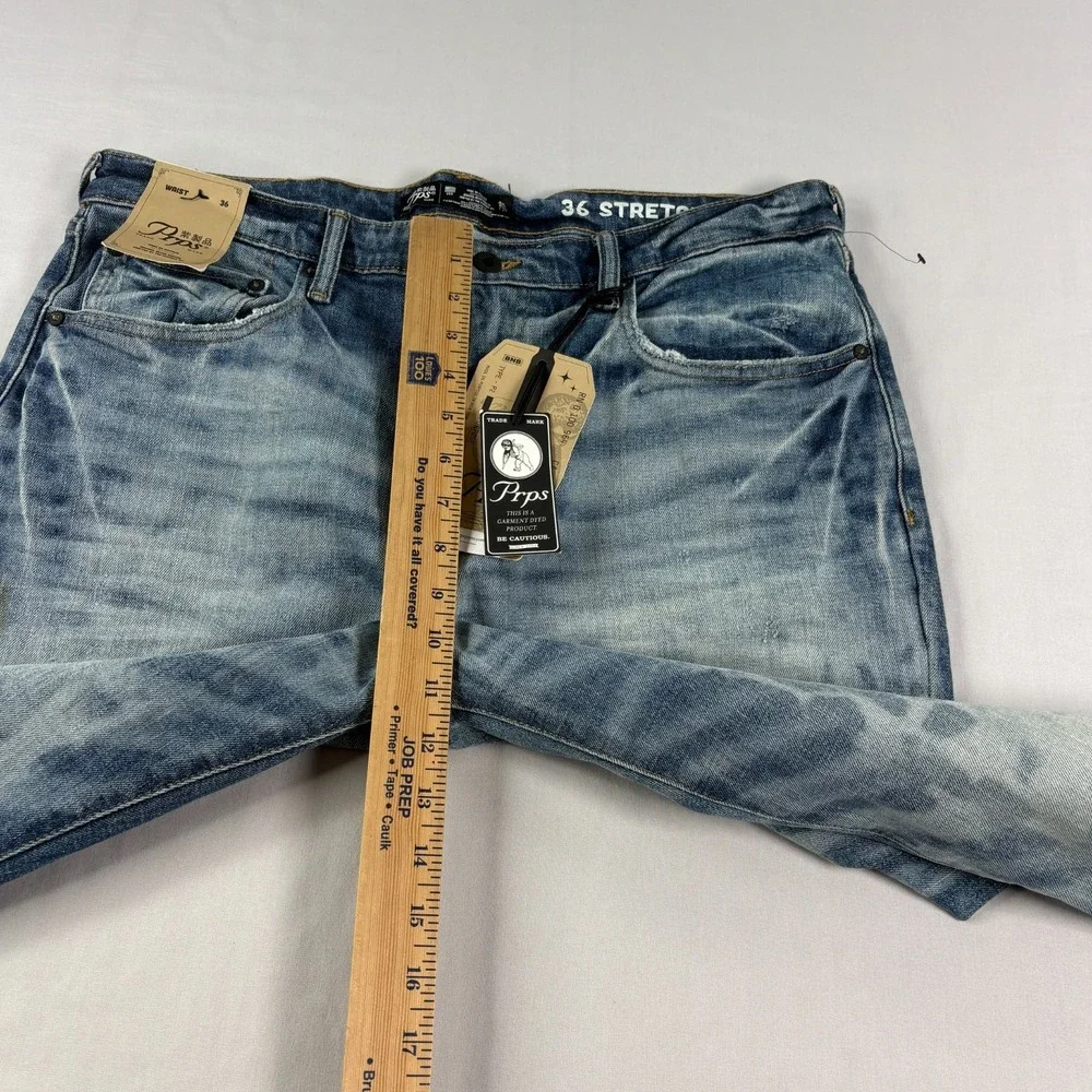 PRPS Jeans Mens 36x34 Blue Slim Tapered Stretch Denim Distressed Grunge NEW